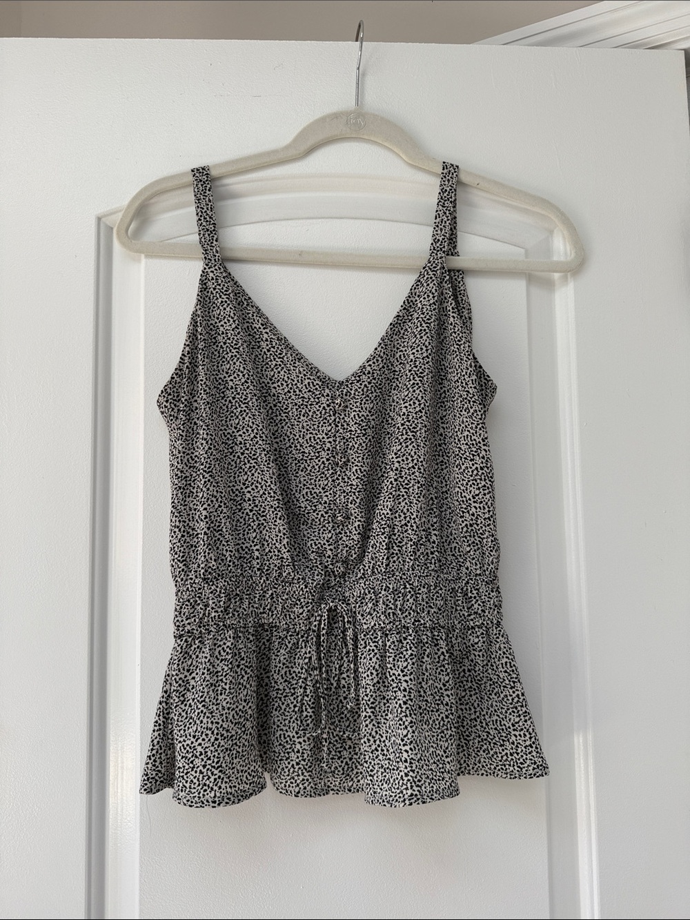 Sienna Sky Black and White V-Neck Drawstring Peplum Camisole